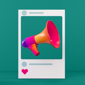 Illustration of a megaphone inside a social media post